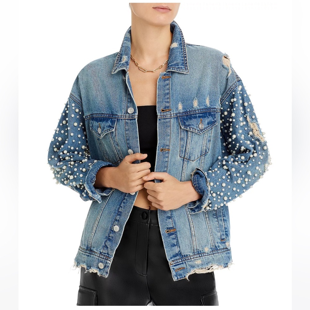 Pearl Sleeve Boyfriend Denim Jacket